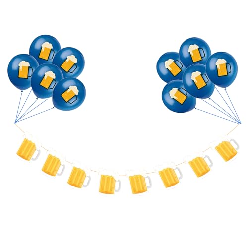 Image of Beer Birthday Banner for Beer Party and Birthday Wedding Party Supplies (Yellow+Blue)