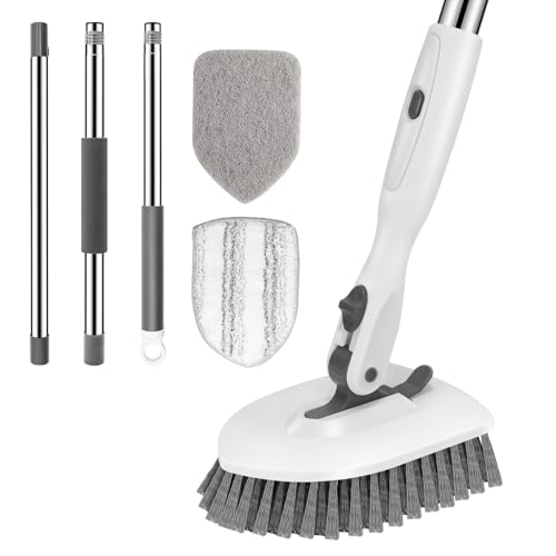 SetSail Floor Scrub Brush, 3-in-1 Tile Tub Floor Scrubber with 52-inch Adjustable Long Handle Shower...