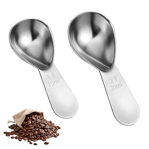 2pcs Coffee Scoop for Ground Coffee 2 Tablespoon Scoop 30ml Stainless Steel Coffees Scoops Measuring Spoon Dishwasher Safe Short Handle Scooper for Canisters Coffees Tea Sugar Flour