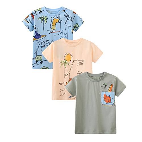 Image of Toddler Boys' Short Sleeve Tees Cotton Casual Graphic Crewneck Summer Top Clothes T-Shirts
