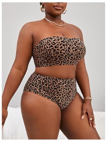 Floerns Women's Plus Size Colorblock Bandeau Bikini Set High Waisted Beachwear2