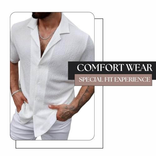 Image of COMBRAIDED Men's Regular Fit Cotton Blend Shirts | Half Sleeve Solid Pattern | Casual Wear for Everyday Style