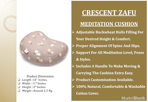 Image of Buckwheat ZAFU Meditation Cushion Filled with Buckwheat Hulls (CRESCENT - SOFT PETAL)