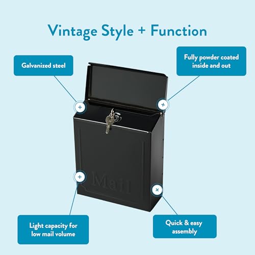 Architectural MAILBOXES Townhouse Vertical Small Capacity, Galvanized Steel Wall Mount Mailbox, 4.1 x 8.6 x 10.1 inches, Black by ARCHITECTURAL MAILBOXES - Image 4
