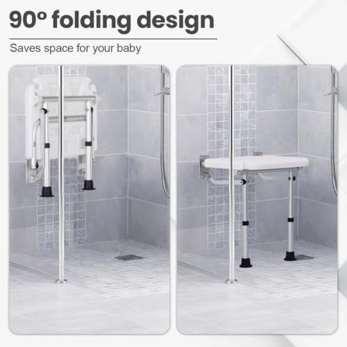 Asiento de ducha de pared con orificio de drenaje para evitar resbalones 7