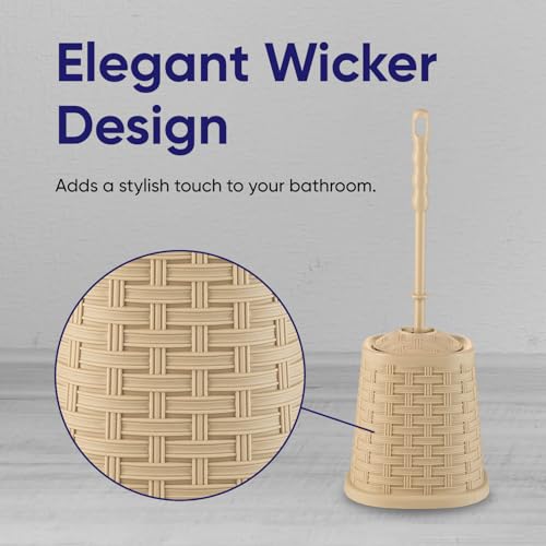 Image of Superio Wicker Style Toilet Bowl Brush and Holder (Beige), Durable Toilet Brush to Clean Bowl