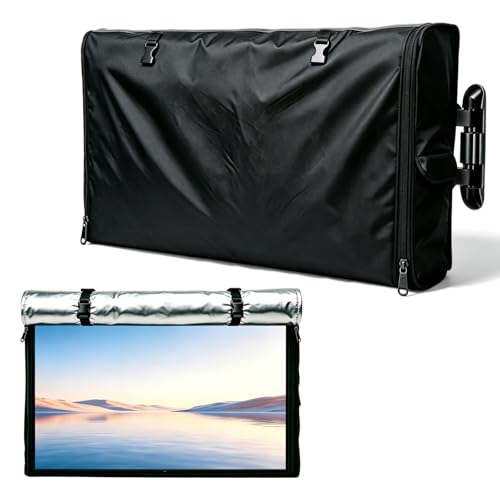 JINLI Outdoor TV Cover 95-100 Inch, 600D Heavy Duty Waterproof Oxford Fabric, Weatherproof Dustproof UV Resistant, with Remote Control Pocket & Waterproof Zipper, Black