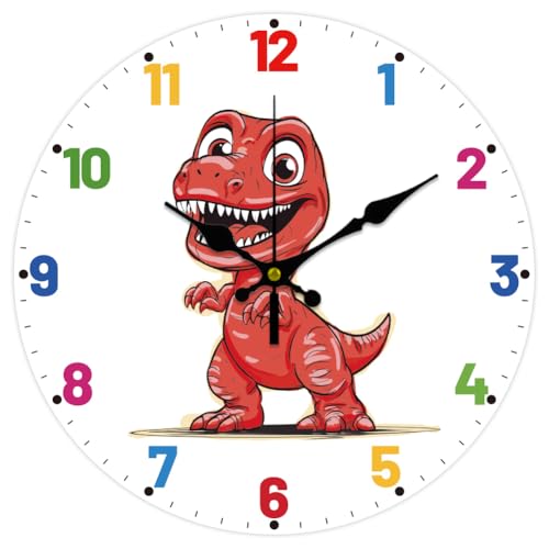 CHGCRAFT Dinosaur Wall Clock 12 Inch Battery Operated Wall Clocks Color Paint Non Ticking Silent Clocks Decorative Clock for Living Room Office Bedroom Home Decor