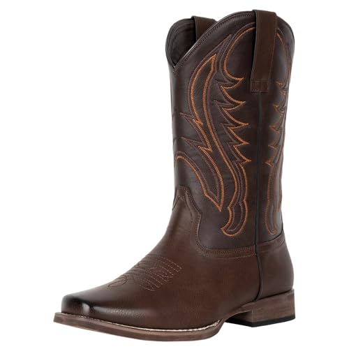 J's.o.l.e Cowboy Boots for Men Square Toe, Brown, US 8 by J's.o.l.e - Used condition - CA$68.39