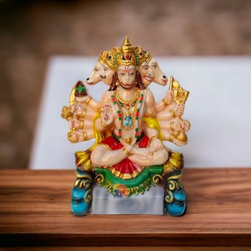 Image of Marble Hanuman Murti - Hanuman Idol for Home Decor & Office - Panchmukhi Hanuman - (25 Cm) (Multicolor)
