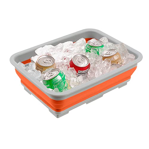 Wakeman 10L Orange Collapsible Multiuse Bin-Portable Wash Basin/Dish Tub/Ice Bucket With 10 L Capacity For Camping, Tailgating, Outdoors, 14.75” L X 10.75” W X 5” H #TOP2
