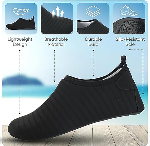 حذاء مائي للنساء والرجال والأطفال مناسب للصيف للسباحة الخارجية والغوص والكاياك والمشي على الشاطئ واليوغا وركوب الأمواج من جود تول، أسود، 38 EU إلى 39 EU