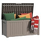 EasyUp 150 Gallon Outdoor Storage Box Waterproof, UV Resistant Resin Deck Box with Hydraulic Rod, Reinforced Stability for Patio, Garden, and Pool, Striped Gray