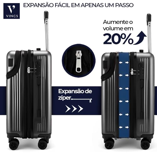 Mala de Viagem de Bordo 10Kg Premium Padrão ANAC Expansível com 4 Rodas duplas 360° Cadeado Numerico