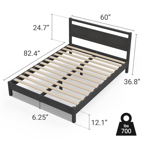 Image of LIFEMENT Signature Wood Platform Bed Frame with Headboard, Essential, Noise Free, Under Bed Storage, No Box Spring Needed, Easy Assembly (Black, Queen (U.S. Standard))