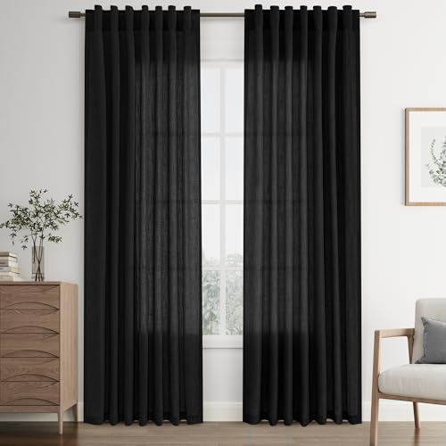 Joywell Linen Curtains 84 Inches Long for Living Room Black