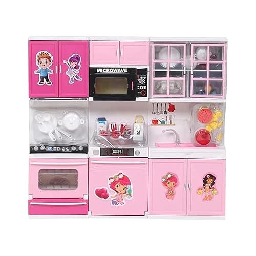 Lattice Kitchen Set With Light and Music - 3 Compartment Cooking Set for Kids, Girls Big Pretend Play Kitchen