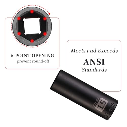 Image of 3 /8 inch Square Drive 15mm Metric Impact Socket,Hex Deep Socket Design,CR-MO Steel for Nut repair for Any Application