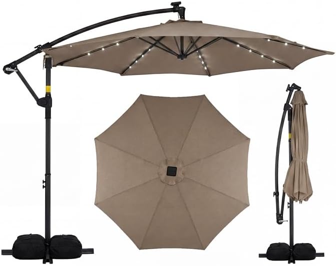 COSTWAY Outdoor Patio Umbrella with Base, Ecentric Parasol with 3...