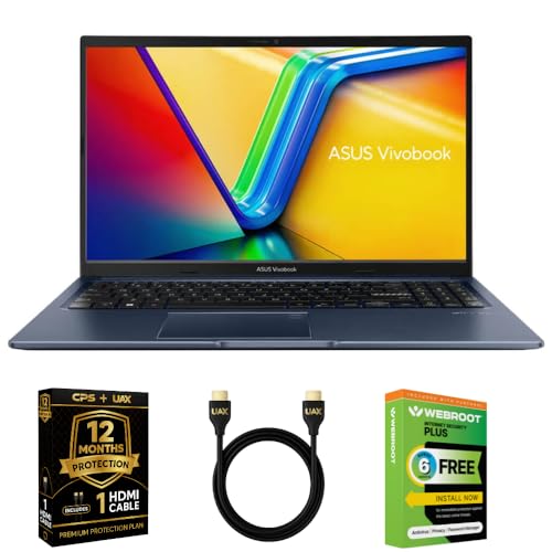 ASUS VivoBook, 15.6″ FHD Laptop, AMD Ryzen 5-7430U, 8GB RAM, 512GB SSD, Lightweight, Fingerprint Sensor, HD Webcam, Bundle w/AUX HDMI Cable, 2 Year Warranty, 6 Month Webroot Anti-Virus