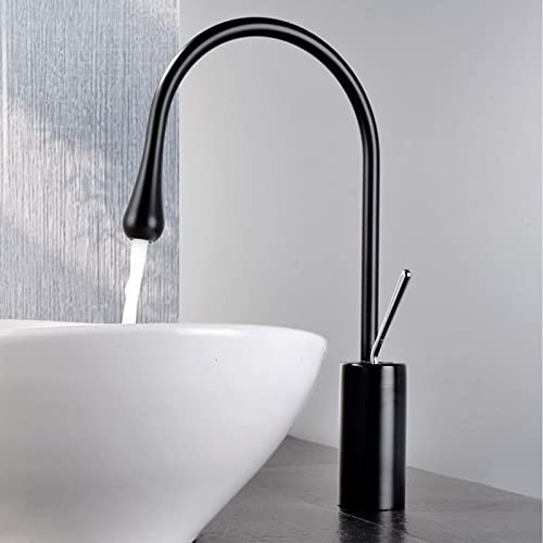 Grifo de baño negro de latón con caño giratorio 360 y monomando para lavabo de agua fría y caliente 6