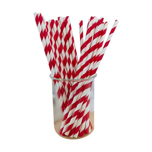 100 pitillos de papel rayados rojos para fiestas miniatura 1
