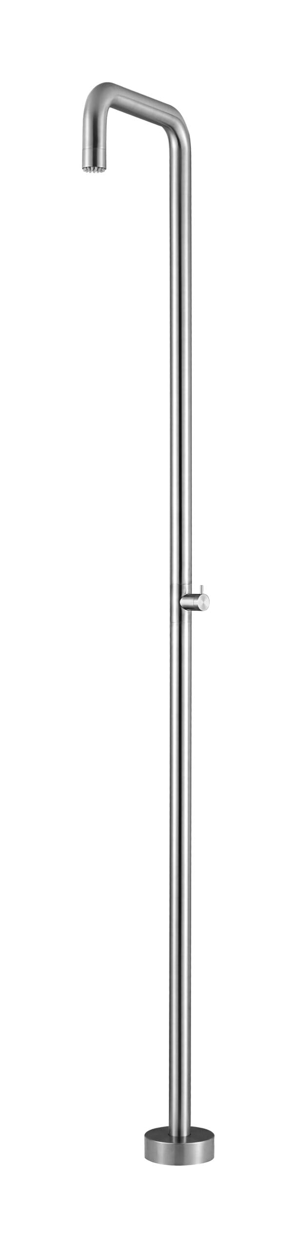 Mice - Columna de Ducha Exterior para Jardín y Piscina, Monofluido, Agua Fría, Control con Giro 90° - Griferia para Exterior de Acero INOX. S316 / Acero Cepillado
