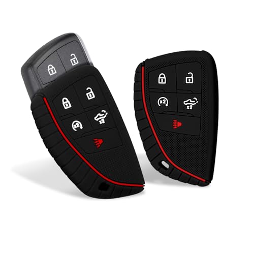 PACLVIO 2PCS Silicone Rubber Key Fob Cover Compatible with 2025-2022 Chevy Chevrolet Silverado 1500 GMC Sierra 1500, 2025 2024 Silverado Sierra 2500HD 3500HD (Black with Whiite / 2Pcs)