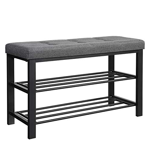 SONGMICS Shoe Bench, 3-Tier Shoe Rack for Entryway, Storage Organizer with Foam Padded
