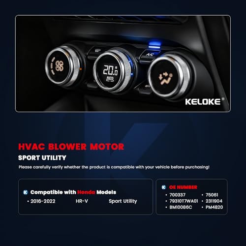 Image of KELOKE HVAC Heater Blower Motor Fan Compatible with Honda | HR-V HRV 2016-2022, L4 1.8L, Sport Utility, with Fan Cage, Replace# 700337 79310T7WA01 BM10086C