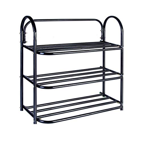 KSP HOME Heavy Metal with Fiber Grills -Home & Office Utility Foldable Multipurpose Rack 3 Shelves, Shoe/Book Rack Metal Collapsible Shoe Stand (Black, 3 Shelves, DIY(Do-It-Yourself))