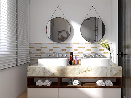 Kieacia Peel And Stick Backsplash 10Pcs Accent Wall Pvc Self-Adhesive Tile For Kitchen Bathroom (White Gold) #TOP1