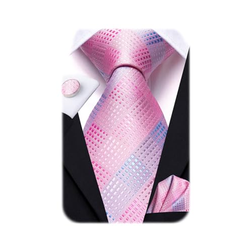 Image of Dubulle Silk Ties Set for Men Formal Paisley Striped Necktie Pocket Square Cufflinks 3PCS Sets Wedding Business Party