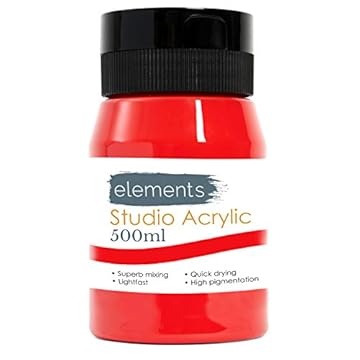 Elements 500ml Acrylic Paint 500 ml Tub - Quick Drying Acrylic Paints with High Pigment and Vibrant Colour Pigment Cadmium Red