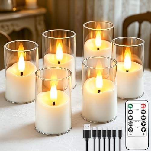 Image of Rechargeable Flameless Candles with Timer Remote | 1.7 inchx2.6 inch Clear Acrylic LED Tea Lights Candles,Small Votive Electric LED Candles for Home Wedding Holiday Decor(6 Pack)