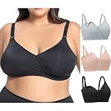 Plus Size Nursing Bra Built in Pads Non Removable for Women Big Boob,Oversize Nursing Bra Large Bust,Maternity Bra Plus Size Oversize,2XL,Black/Gray/Pink