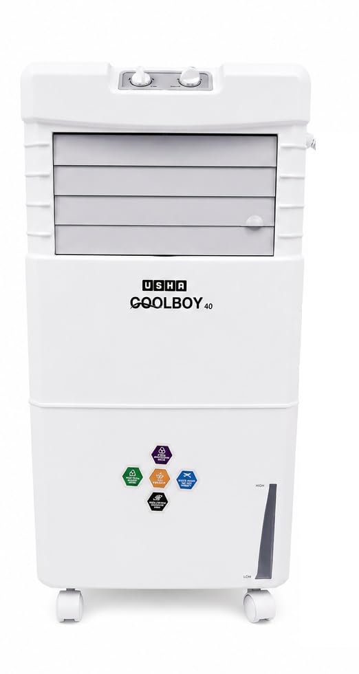 Image of Usha Coolboy 40 Air Cooler | 40L Tank Capacity | 3-Side Honeycomb Pads | Ice Chamber | Powerful 18 cm Blower | Auto Swing | Inverter Compatible | White (40 Liter)