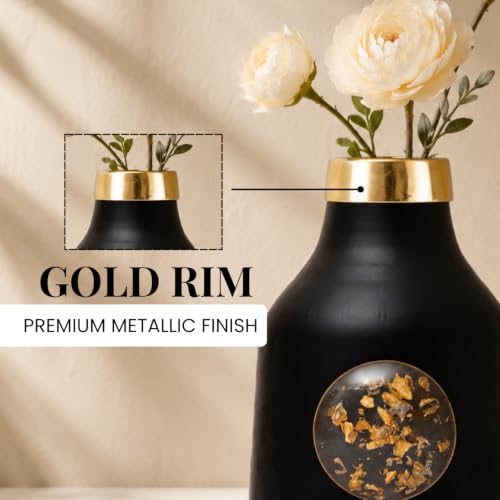 Image of Urban Born Metal vases for Flowers & Plants | Metal pots for Plants | Home Decor | Vases Decorative | Living Room | Living Room Vintage Decor (12 X 12 X 18 cm) Black