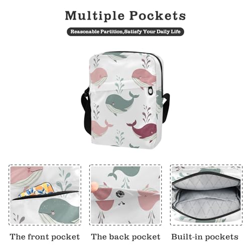 Crossbody Bag Cute Cartoon Whales Colors Like Pink Messenger Bag for Women Men Purse Shoulder Bag Satchel Bag with Adjustable Strap 214C15472