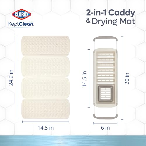 Clorox KeptClean 2-Piece Folding Kitchen Sink Mat and Sink Organizer – Folding Mat for Elevated Drying and Storage, Extending Organizer Dries 6 Plates, Flips to Dry Accessories – Almond Cream by Clorox - Image 3