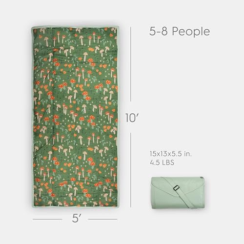 Image of Little Unicorn 5'x10' XL Outdoor Family Picnic & Beach Blanket | Durable & Water-Resistant Fabric | Compact Fold & Easily Wipes Clean | Zipper Pocket (Woodland Mushroom)