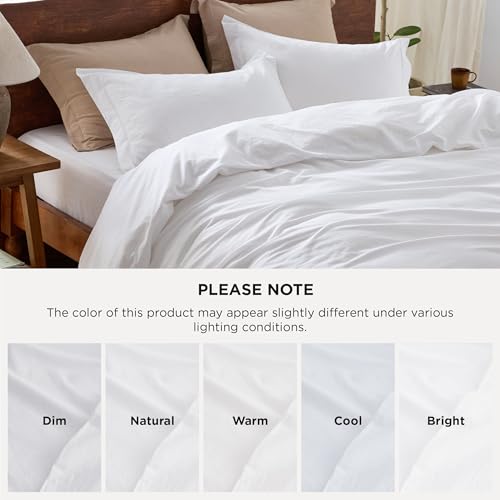 Bedsure 100% Washed Cotton Duvet Cover King - Bright White Minimalist Duvet Cover Linen Like for All Seasons - GentleSoft™ Plain Simple Cotton Bedding, 3 Pieces (Bright White, King, 104"x90")