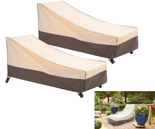 F&J Outdoors Fundas para tumbonas de jardín Playa Piscina Hotel Fundas de sillón protección Solar Impermeables Protector de Almacenamiento para tumbonas, 2 Piezas, 201x76x35.5/76cm, Beige