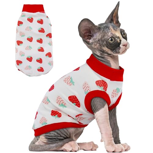 PUMYPOREITY Sphynx Cat Clothes, Stretchy Sweater, Soft Shirt, Pullover Pajamas, Turtleneck for Sphynx, Cornish Rex, Devon Rex, Red, XS