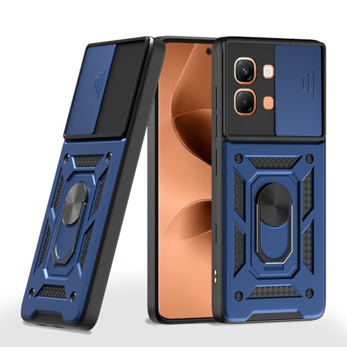 Image of Pikkme Back Cover for Infinix Note Edge 5G | 360 Protection Case | Sliding Camera Shield Cover & Ring Holder Stand D10 Tough Armor Bumper Case (Blue)