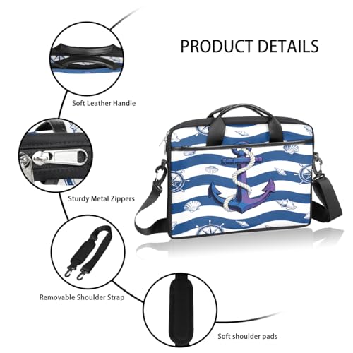 Bolso para laptop con diseño náutico de ancla y concha marina, funda para laptop de 15 pulgadas, maletín delgado para negocios, bolso mensajero para mujeres y hombres, estuche para laptop para trabajo, oficina y viajes miniatura 5