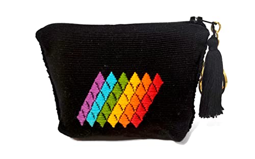 Pride Handmade Sustainable Coin Purse Eco Friendly Cotton Strings Change Wallet Inside Padded Pouch With Keychain And Tassel Rainbow (Black) #TOP1