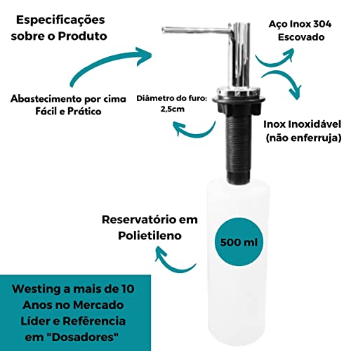 Dosador de sabão liquido Inox 304 para Embutir 500ml WT-F39 - Westing