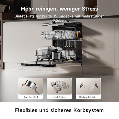 dreame DZ60 Pro Unterbau-Geschirrspüler Vollintegrierbar 60 cm,15 Maßgedecke,FlexWing-Sprüharm,Intelligente APP-Steuerung,Klopf-zu-Öffnen-Tür,75 °C Hochtemperaturwaschgang,Dual-Trocknungstechnologie