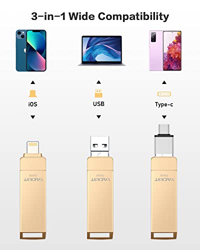 Image of MFi Certified 512GB Flash Drives 3.0 High Speed 3ni1 USB Stick External Storage for iPhone /PC /iPad /Android /More Devices for Ph